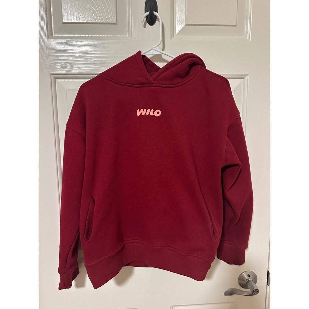 WILO The Label Hoodie Womens XS Red Wellness Club Graphic Fleece Sweatshirt